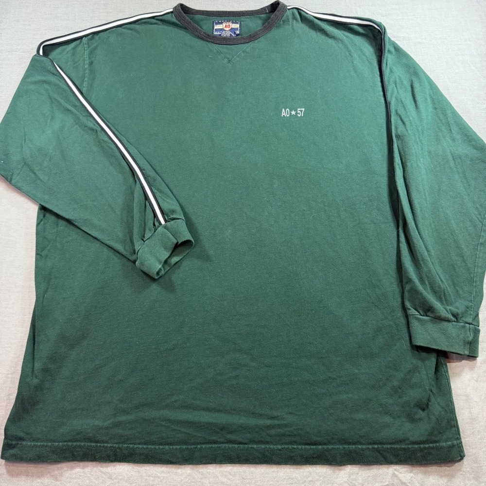 American Outfitters Long Sleeve Shirt Mens XL Green Excellent Racing Stripe AO57